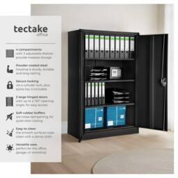 tectake Filing Cabinet - 4 adjustable shelves, lockable, 140 x 90 x 40 cm in Black - thumbnail 2