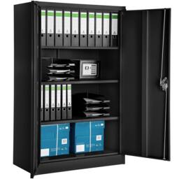 tectake Filing Cabinet - 4 adjustable shelves, lockable, 140 x 90 x 40 cm in Black - Size: 1 Pack