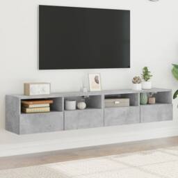 Berkfield Home TV Wall Cabinets 2 pcs Concrete Grey 80x30x30 cm Engineered Wood - Size: 80 x 30 x 30 cm - thumbnail 2