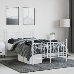 Berkfield Home Metal Bed Frame with Headboard & Footboard White 120x200 cm - Size: Small Double - thumbnail 3