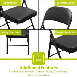 Royalford Foldable Metal Padded Chair Black Ergonomic Dining Garden 100kg Capacity - Size: 1 Pack - thumbnail 4