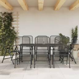 Berkfield Home 9 Piece Garden Dining Set Anthracite Metal Mesh in Black - thumbnail 2