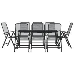 Berkfield Home 9 Piece Garden Dining Set Anthracite Metal Mesh in Black - thumbnail 1