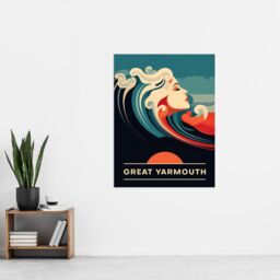 "Artery8 Wall Art Print The Seaside Calls Great Yarmouth Beach England UK Sunset Woman of the Waves Sea Siren Ocean Poster in Blue - Size: W18"" x H24""" - thumbnail 4