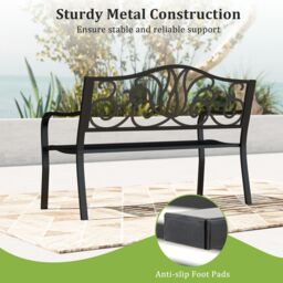 Gymax 127CM Outdoor Garden Bench Cast Iron Metal Front Porch Furniture Black - thumbnail 7