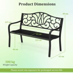 Gymax 127CM Outdoor Garden Bench Cast Iron Metal Front Porch Furniture Black - thumbnail 2