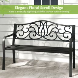 Gymax 127CM Outdoor Garden Bench Cast Iron Metal Front Porch Furniture Black - thumbnail 3