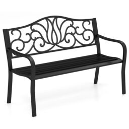 Gymax 127CM Outdoor Garden Bench Cast Iron Metal Front Porch Furniture Black - thumbnail 1