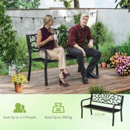 Gymax 127CM Outdoor Garden Bench Cast Iron Metal Front Porch Furniture Black - thumbnail 4