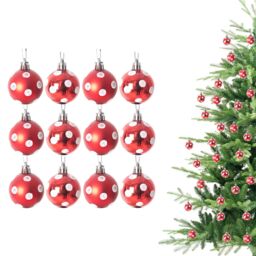 Shatchi Christmas 3cm Bauble Polka Dots Tree Hanging Decoration Festive Sparkle 12pcs OR 24 pcs in Red - Size: 12 Pack