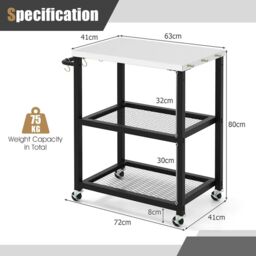 Costway 3-tier Outdoor Grill Cart on Wheels Pizza Oven Stand Trolley in Silver - thumbnail 2