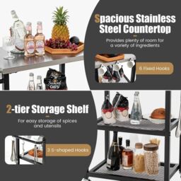 Costway 3-tier Outdoor Grill Cart on Wheels Pizza Oven Stand Trolley in Silver - thumbnail 5