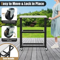 Costway 3-tier Outdoor Grill Cart on Wheels Pizza Oven Stand Trolley in Silver - thumbnail 6