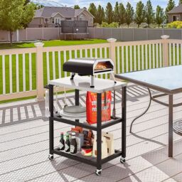 Costway 3-tier Outdoor Grill Cart on Wheels Pizza Oven Stand Trolley in Silver - thumbnail 3