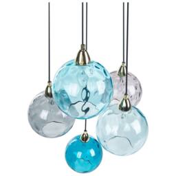 Wyld and Coco Pendant Lamp - Blue Metal Five Colour Glass Shades Modern Glam - thumbnail 5