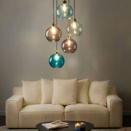 Wyld and Coco Pendant Lamp - Blue Metal Five Colour Glass Shades Modern Glam