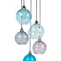 Wyld and Coco Pendant Lamp - Blue Metal Five Colour Glass Shades Modern Glam - thumbnail 2
