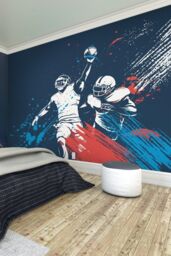 Origin Murals American Footballers Paint Splash Wall Mural in Blue - Size: W350 cm x H280 cm - thumbnail 1