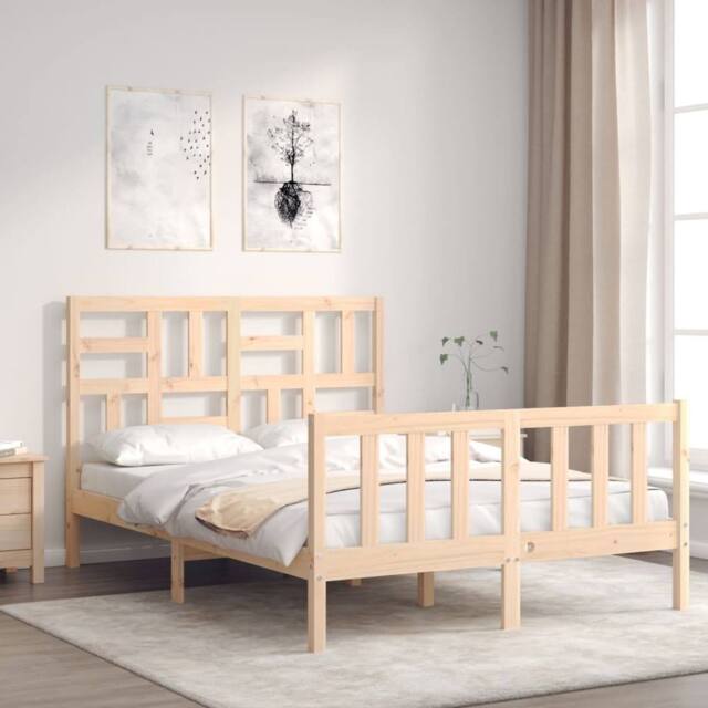 Berkfield Home Beautiful Bed Frame with Headboard 140x200 cm Solid Wood in Natural - image 1