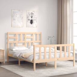 Berkfield Home Beautiful Bed Frame with Headboard 140x200 cm Solid Wood in Natural - thumbnail 1