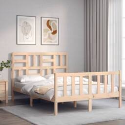 Berkfield Home Beautiful Bed Frame with Headboard 140x200 cm Solid Wood in Natural - thumbnail 2