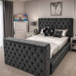 Stratus Interiors Ambassador TV Bed with Built-In Lift Luxury Non Storage Design in Grey - Size: Super King