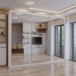 Sliding Wardrobes 4U Modern Triple Door Sliding Wardrobe W250cm x H217 x D62cm in White - thumbnail 1