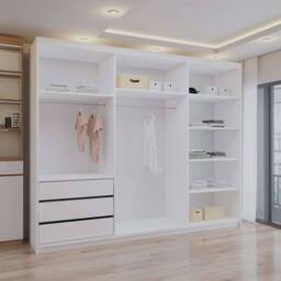 Sliding Wardrobes 4U Modern Triple Door Sliding Wardrobe W250cm x H217 x D62cm in White - thumbnail 2
