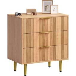 VOGREX Bedside Table Side End Table 3 Drawer Chest Natural Wood
