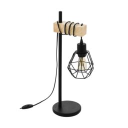 Eglo Townshend 5 Black Metal & Natural Wood Table Lamp - Industrial Style (D) 15.5cm - thumbnail 2