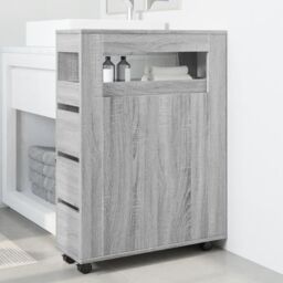 Berkfield Home Narrow Bathroom Cabinet with Wheels Grey Sonoma Engineered Wood - thumbnail 3
