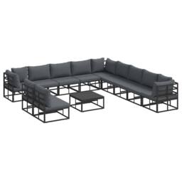 Berkfield Home Garden Sofa Set with Cushion with Pillow 12 pcs Black Aluminium - thumbnail 3
