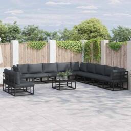 Berkfield Home Garden Sofa Set with Cushion with Pillow 12 pcs Black Aluminium - thumbnail 2