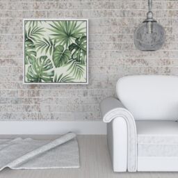 "Warren Reed - Designer Exotic Palm Leaves Framed Canvas in Off-White - Size: W30"" x H30""" - thumbnail 2