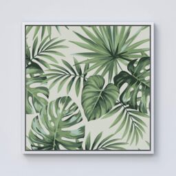 "Warren Reed - Designer Exotic Palm Leaves Framed Canvas in Off-White - Size: W30"" x H30""" - thumbnail 1