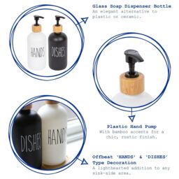 Harbour Housewares 2pc Glass Hand & Dish Soap Dispensers Set - 500ml - White/Black in White - thumbnail 2