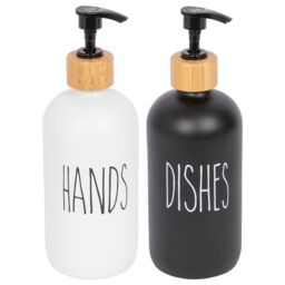 Harbour Housewares 2pc Glass Hand & Dish Soap Dispensers Set - 500ml - White/Black in White