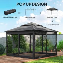OUTSUNNY Garden Folding Tent Heavy Duty Pop Up Gazebo for Party Black - thumbnail 4