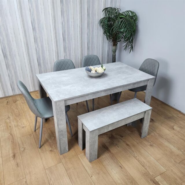 KOSY KOALA Wooden Grey Dining Table Set with Bench & 4 Grey Chairs Modern Rectangle Dining Room Furniture in Brown - image 1