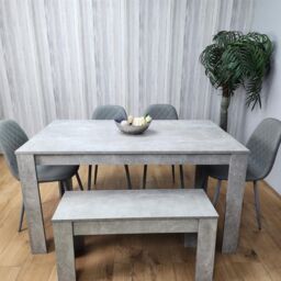 KOSY KOALA Wooden Grey Dining Table Set with Bench & 4 Grey Chairs Modern Rectangle Dining Room Furniture in Brown - thumbnail 3