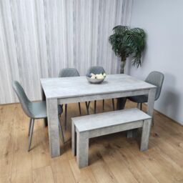 KOSY KOALA Wooden Grey Dining Table Set with Bench & 4 Grey Chairs Modern Rectangle Dining Room Furniture in Brown - thumbnail 8
