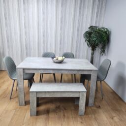 KOSY KOALA Wooden Grey Dining Table Set with Bench & 4 Grey Chairs Modern Rectangle Dining Room Furniture in Brown - thumbnail 9