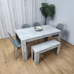 KOSY KOALA Wooden Grey Dining Table Set with Bench & 4 Grey Chairs Modern Rectangle Dining Room Furniture in Brown