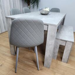 KOSY KOALA Wooden Grey Dining Table Set with Bench & 4 Grey Chairs Modern Rectangle Dining Room Furniture in Brown - thumbnail 7