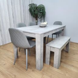 KOSY KOALA Wooden Grey Dining Table Set with Bench & 4 Grey Chairs Modern Rectangle Dining Room Furniture in Brown - thumbnail 2