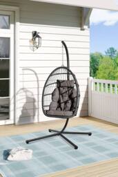 Garden Sanctuary Freestanding Egg-Shaped Hanging Chair with Stand & Cushion in Black - thumbnail 2