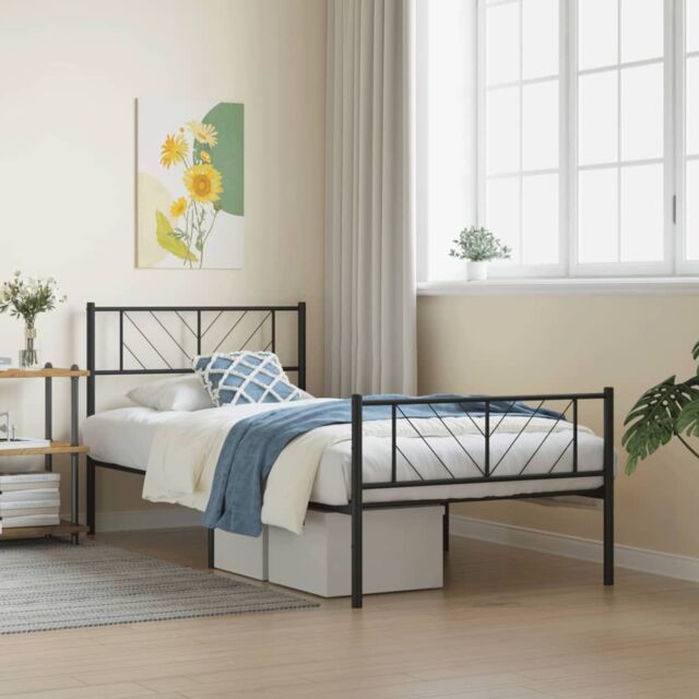 Berkfield Home Metal Bed Frame with Headboard & Footboard Black 90x200 cm - image 1