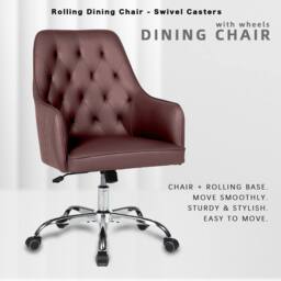 FURNITURE ONE Swivel Desk Chair, Adjustable Heigh PVC Leather Office Chair in Brown - Size: 1 Seater - thumbnail 2