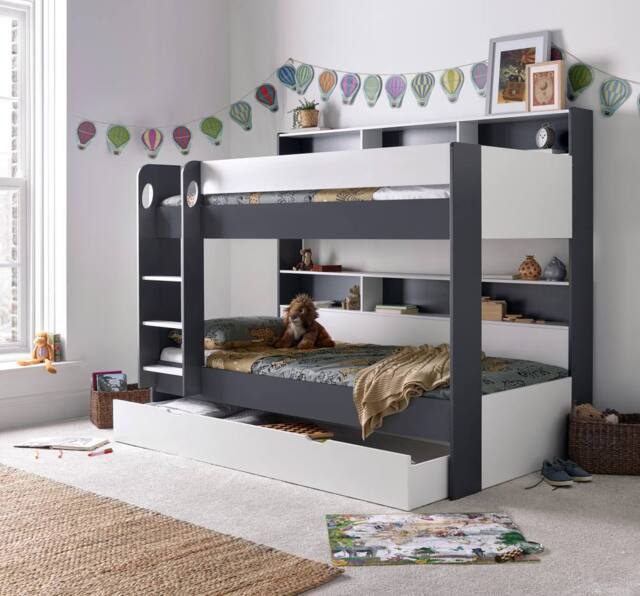 Bedmaster Olly Storage Bunk Bed With Drawer With Pocket Mattresses in Grey - Size: Single - image 1