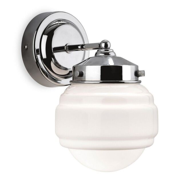 Netlighting Art 1 Light Bathroom Indoor Wall Light Chrome Opal White Glass IP44 E27 in Clear - image 1